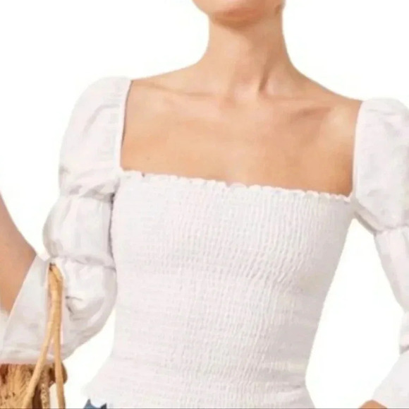 Reformation Gala Top Boho Cropped Lenin Blend Oat  White Sz Small - Picture 2 of 9